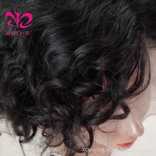 REINE Fashion Brazilian virgin Curly Short Pixie Human Hair Lace Frontal Wig For Black Women